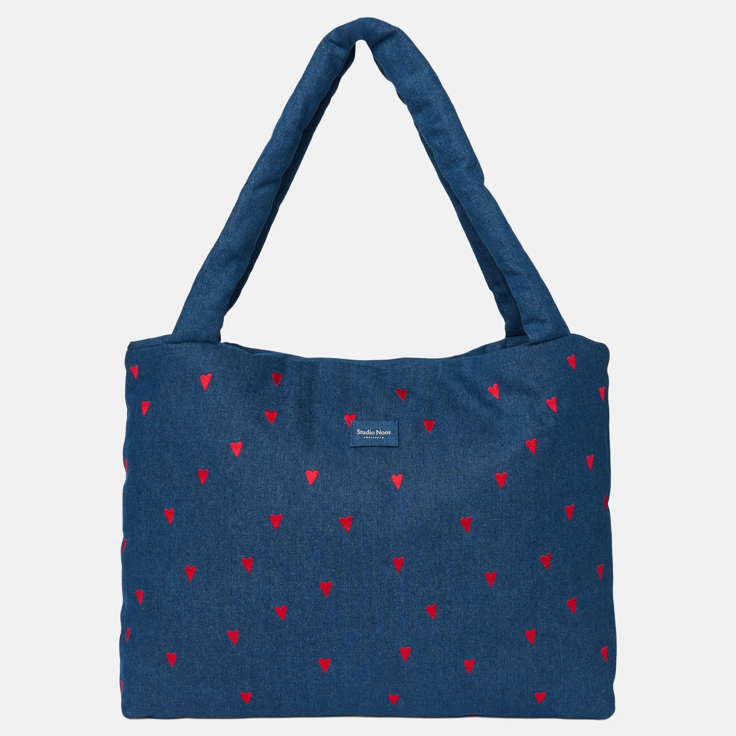Studio Noos denim mom bag shopper dark blue red hearts